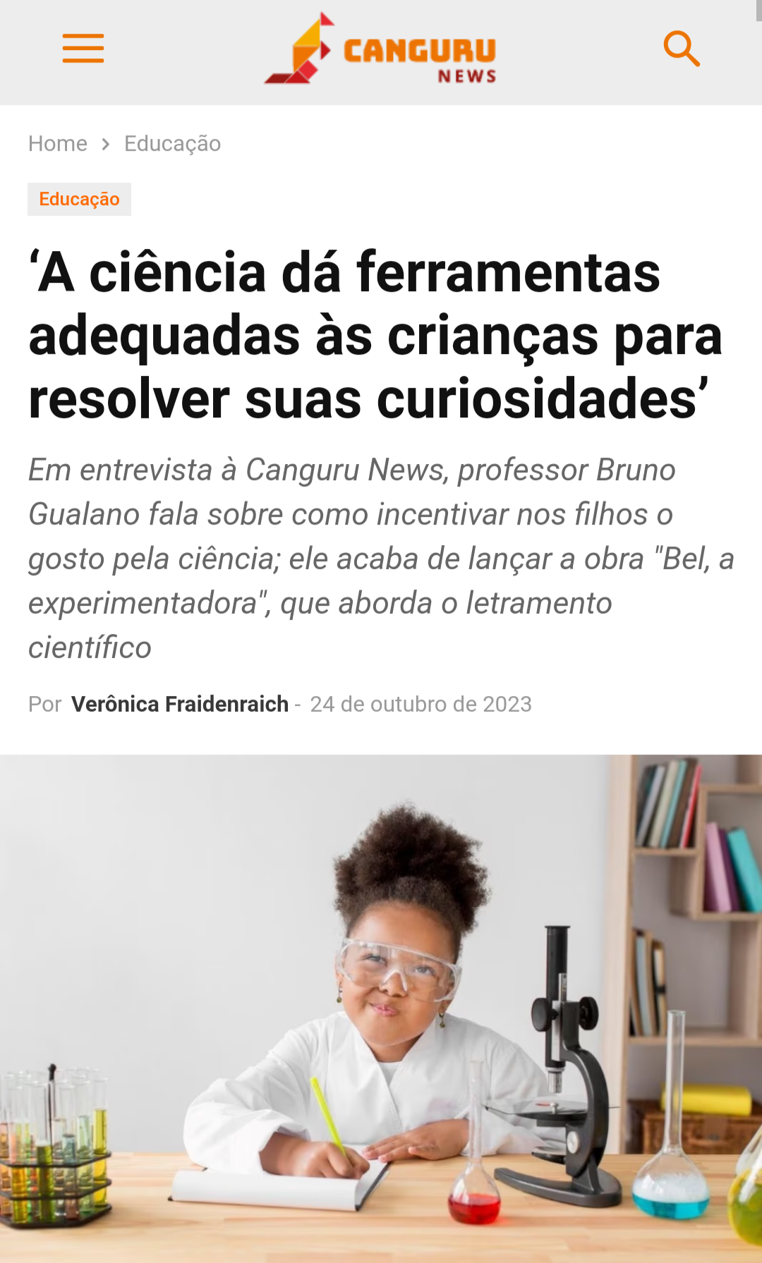 Matéria com o autor do livro Bel, a Experimentadora